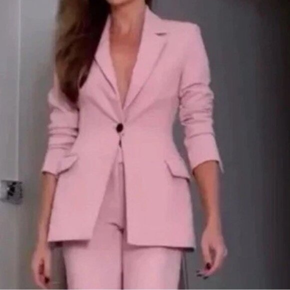 ZARA WOMAN FITTED TAILORED BLAZER JACKET PINK Size M - Picture 4 of 13